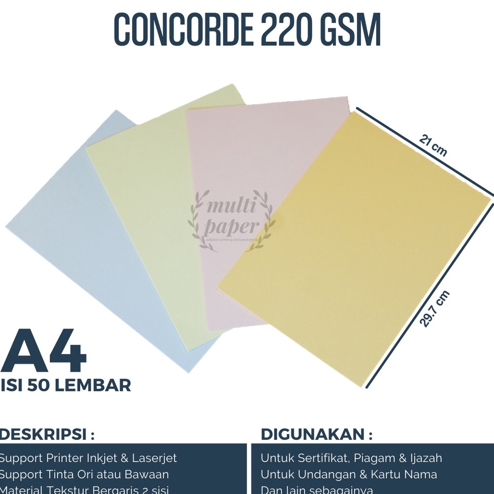 

Kertas Concorde A4 22 gr isi 5 lembar Concorde A4 22 gram Kertas Sertifikat Piagam PVOO753