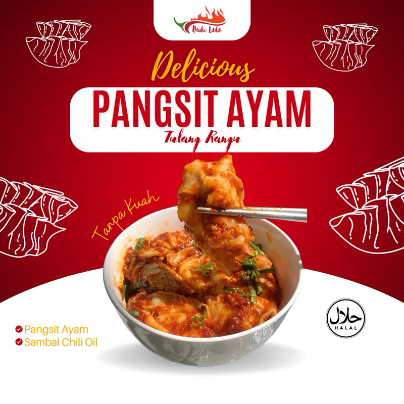 

pangsit ayam tulang rangu beuki lada gratis chili oil