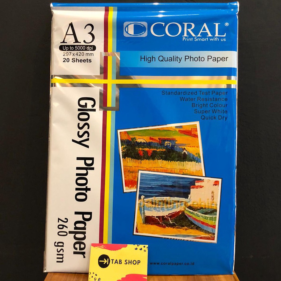 

VQJDD3539 TAB SHOP CORAL GLOSSY PHOTO PAPER 26 GSM 2 SHEETS A3 CORAL KERTAS FOTO 26 GSM 2 SHEETS A3