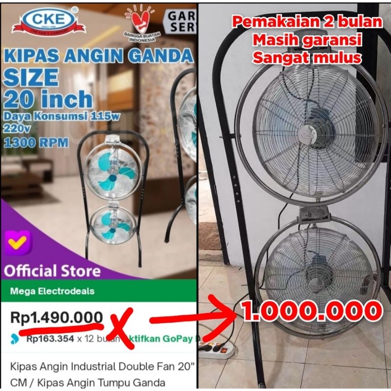 CKE double dan kipas angin tumpu ganda 20 inch industrial industri pabrik gudang pesta kondangan bek