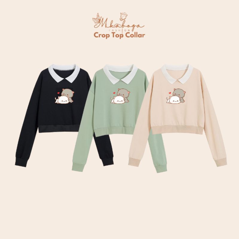 Baju Atasan Sweater Crop Kerah Kawaii Anak Perempuan Cewek Remaja Tanggung Cute Lucu Viral Trend Ter