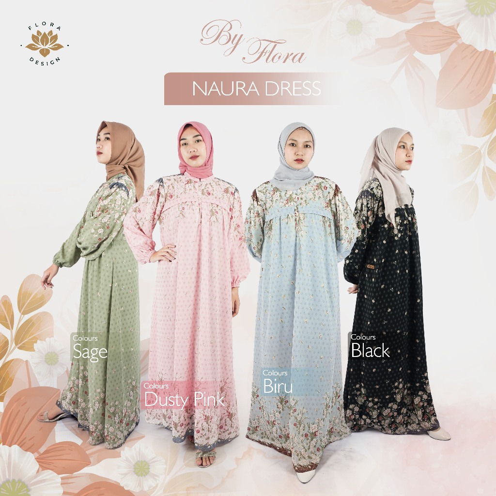 Naura Gamis Abaya Busui Long Dress Motif Bahan Ceruty Babydoll - Byfloradesign
