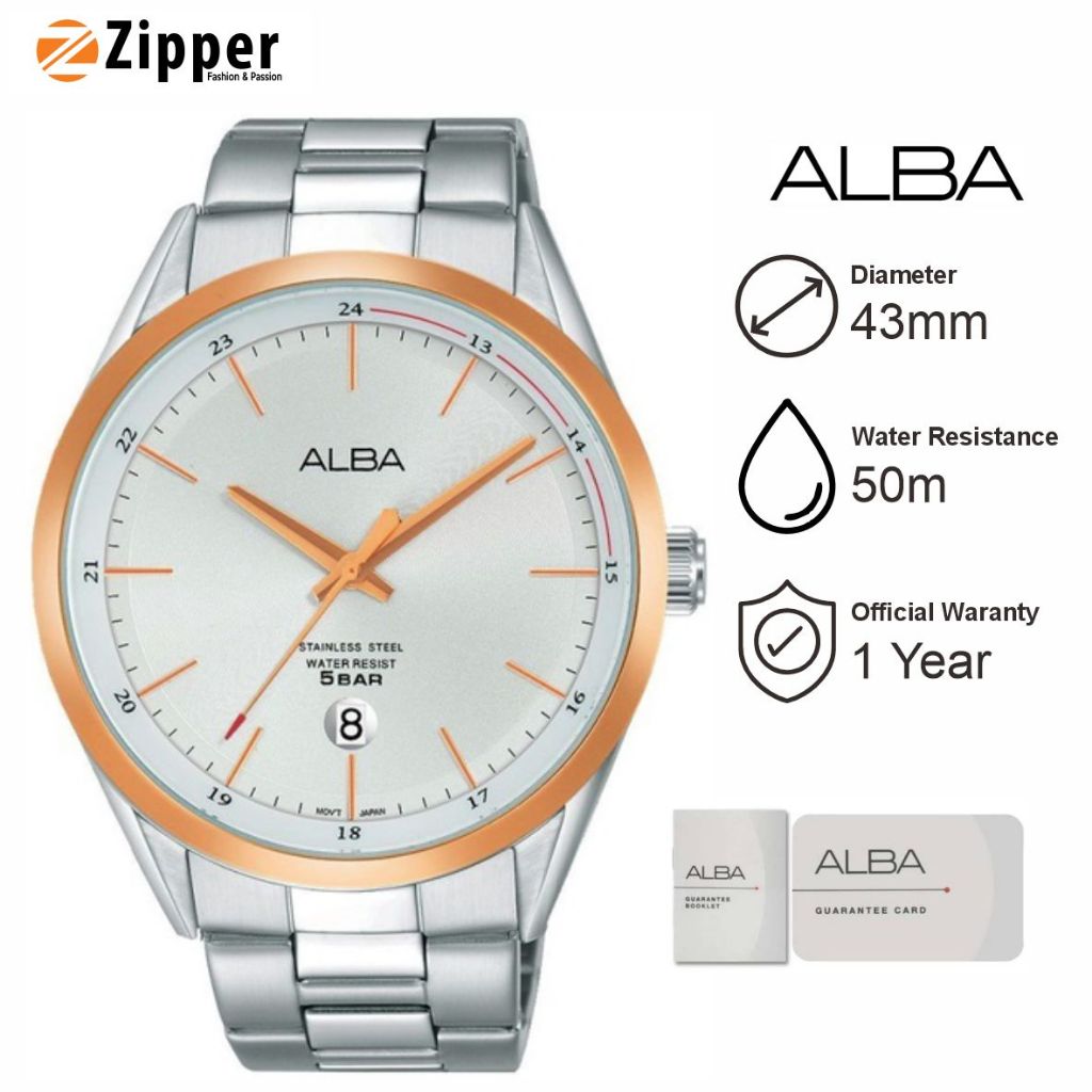 Jam Tangan Pria ALBA AS9D30 Strap Rantai Silver Gold Original Resmi
