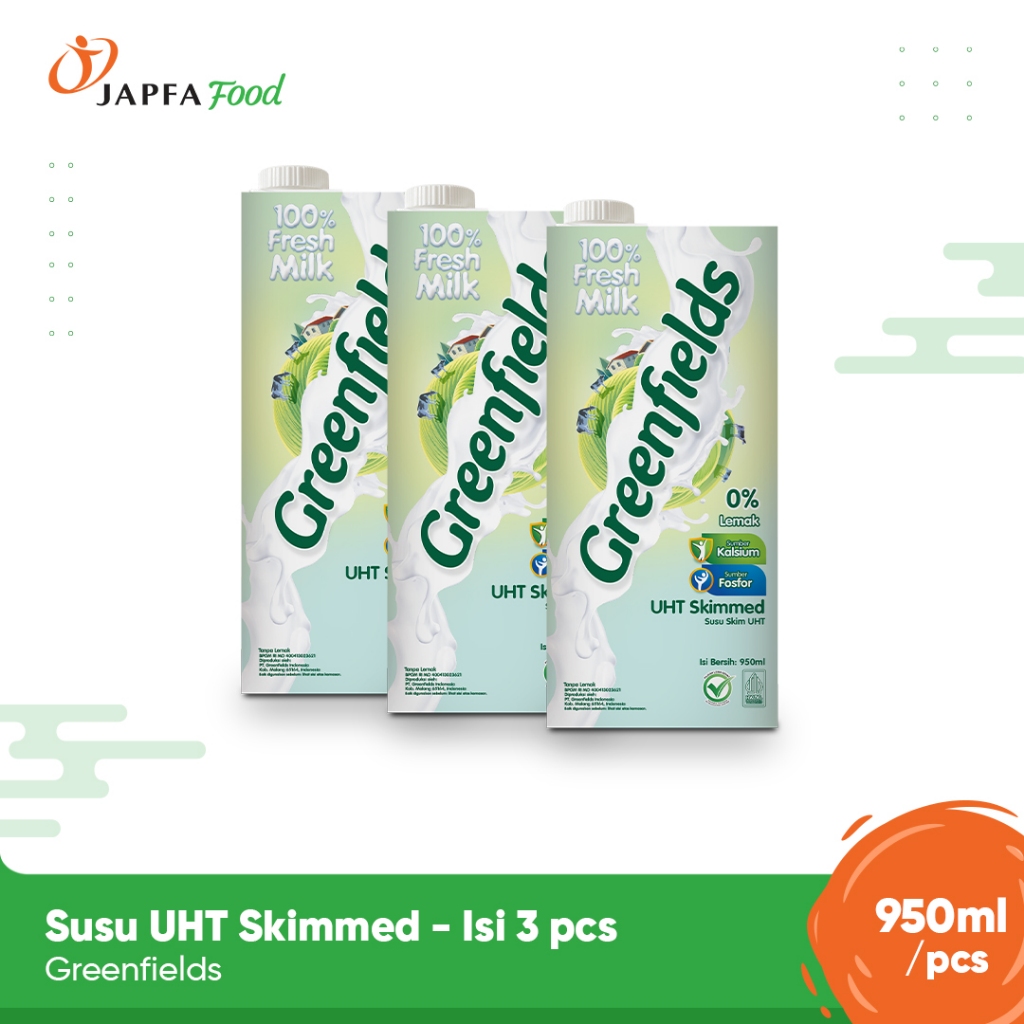 

Greenfields Susu UHT Skimmed 1 950ml - Paket isi 3 - 100% Fresh Milk dari Greenfields Farm