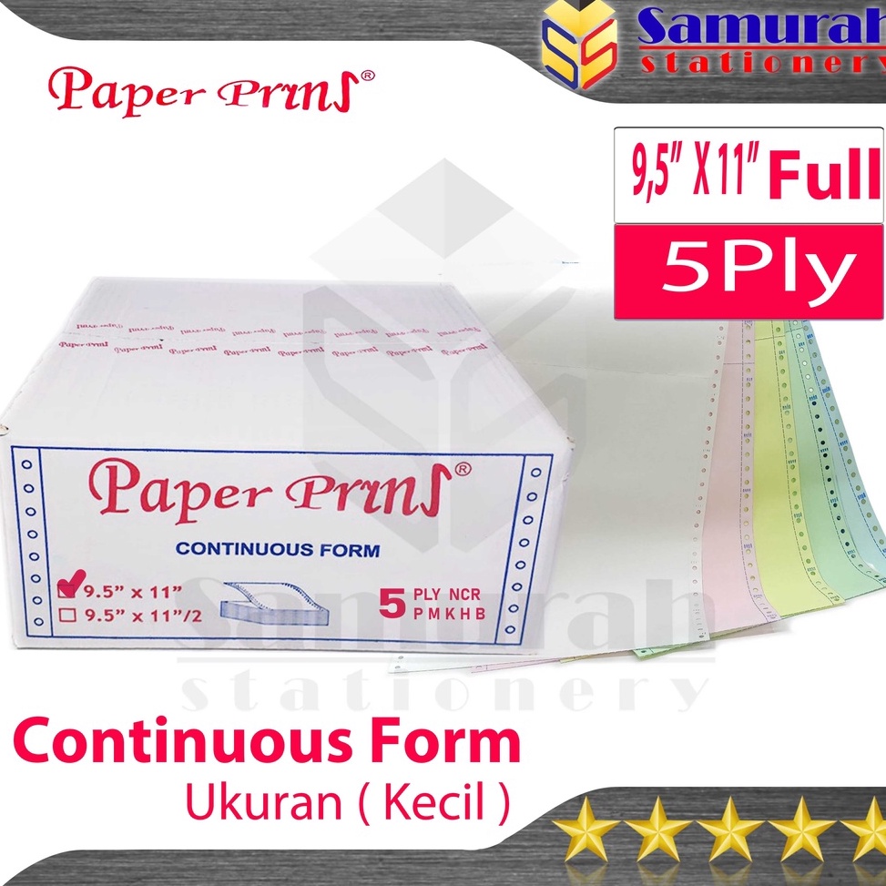

Kertas Continuous Form Paper Prins 95 x 11 Full Atau 95 x 112 Bagi 2 K5 Ply NCR PRS Kertas Komputer Karbon PaperPrins Rangkap 5 Warna CF Paperpryns 5 Ply Carbonize GSYFH9539