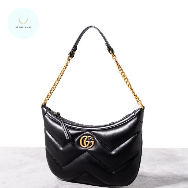 Gucci GG marmont small hobo shoulder bag ghw Black