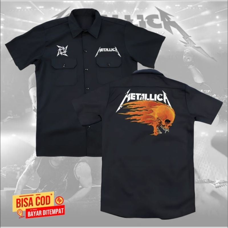 KEMEJA LENGAN PENDEK METALLICA TERBARU-KEMEJA PRIA-KEMEJA METAL