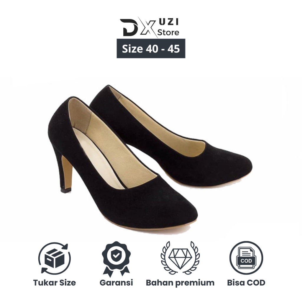Gemini Black - Sepatu Wanita Formal Heels Pantofel Pesta Big Size Jumbo 40-45