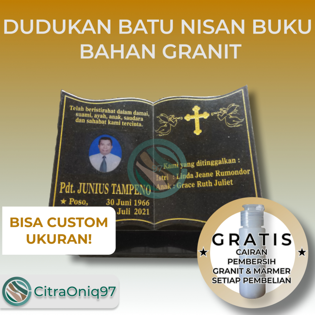 BATU NISAN DUDUKAN BUKU MUSLIM/NON MUSLIM BAHAN GRANIT BLACK GOLD