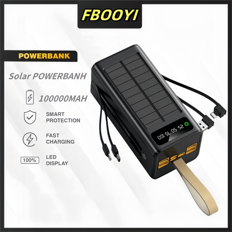 Solar Power Bank Robot 100000mah Original 100% Fast Charging 22.5W PD20W 4 USB Ports Powerbank Power