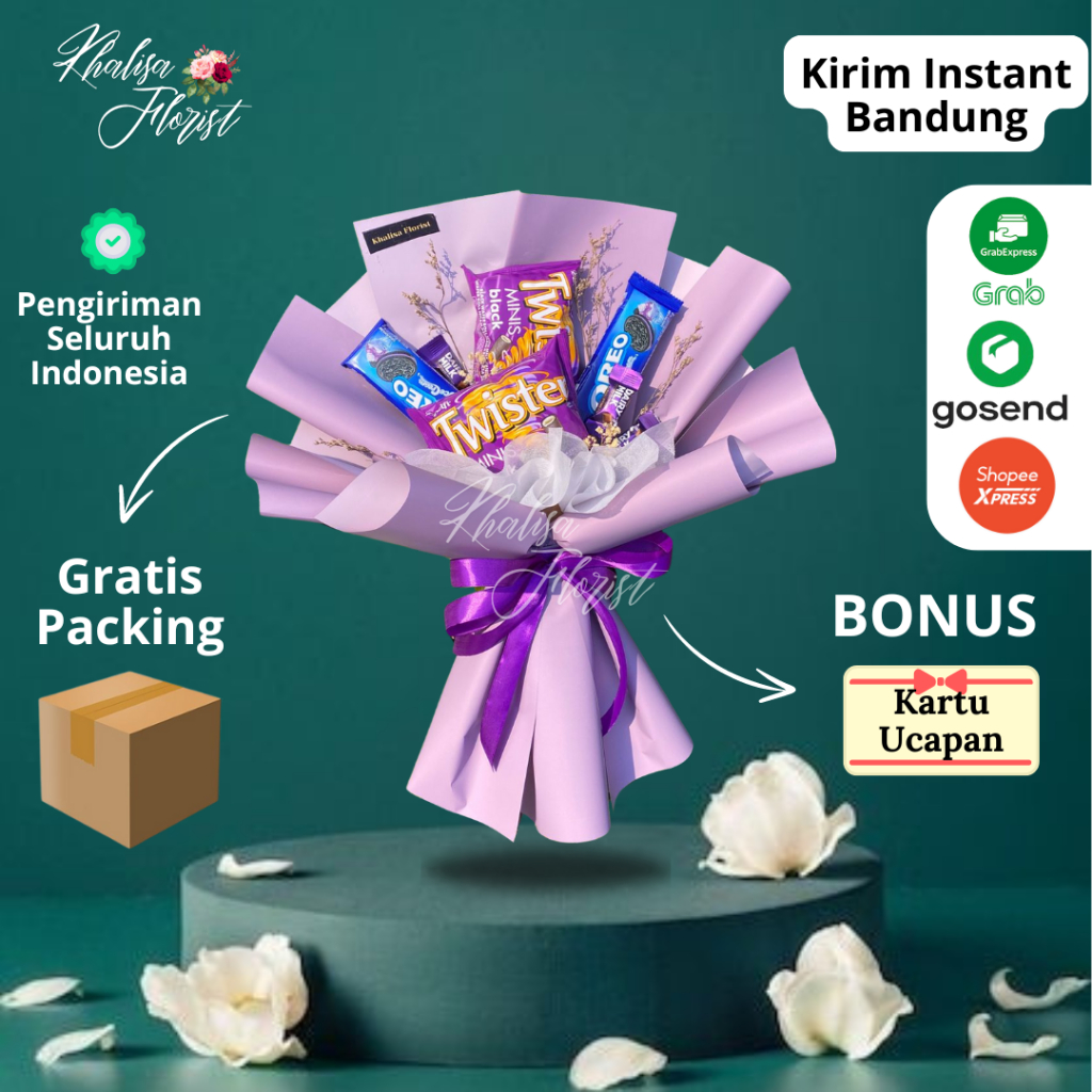 

KHALISA FLORIST 11A Snack Bouquet size Small / Buket coklat dan snack untuk wisuda ulang tahun / BUKET BANDUNG READY INSTANT