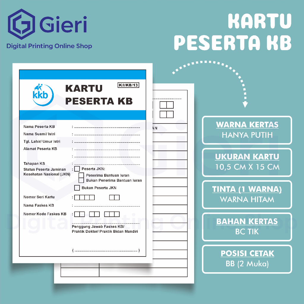 

Kartu Peserta KB / Kartu Keluarga Berencana /Kartu Isi 100 Lembar
