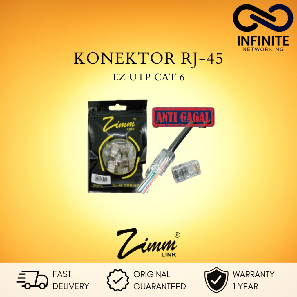 ZIMMLINK EZ UTP CAT6 KONEKTOR RJ45 UTP CAT 6 ANTI GAGAL ZIMM LINK