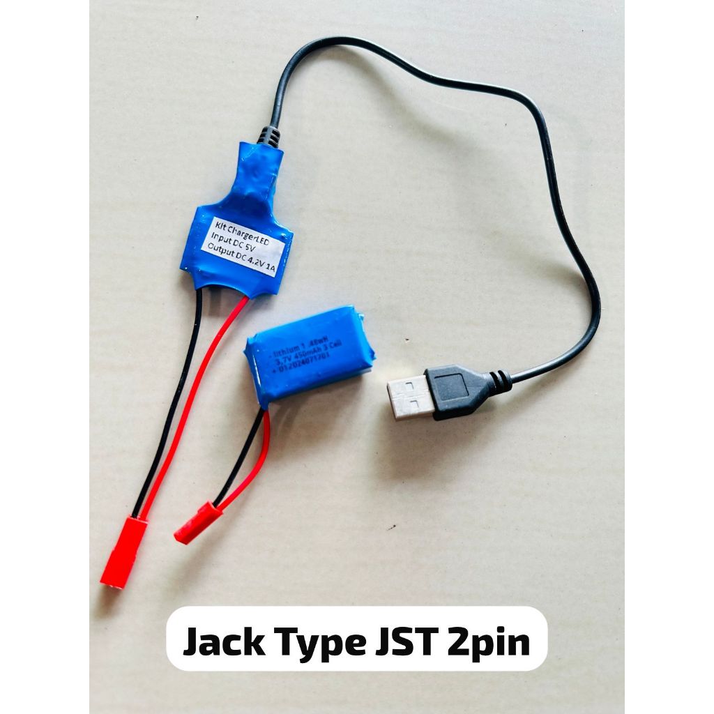 BATRE BATERAI + CHARGER RC MAINAAN RC REMOTE CONTROL 3.7V 450 MAH LIFE POWER 2 PIN CODE 02
