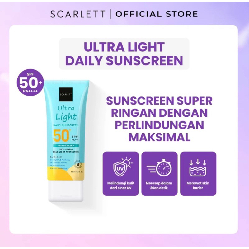 Scarlett Ultra Light Daily Sunscreen SPF 50+ PA++++ Blue Light Protection