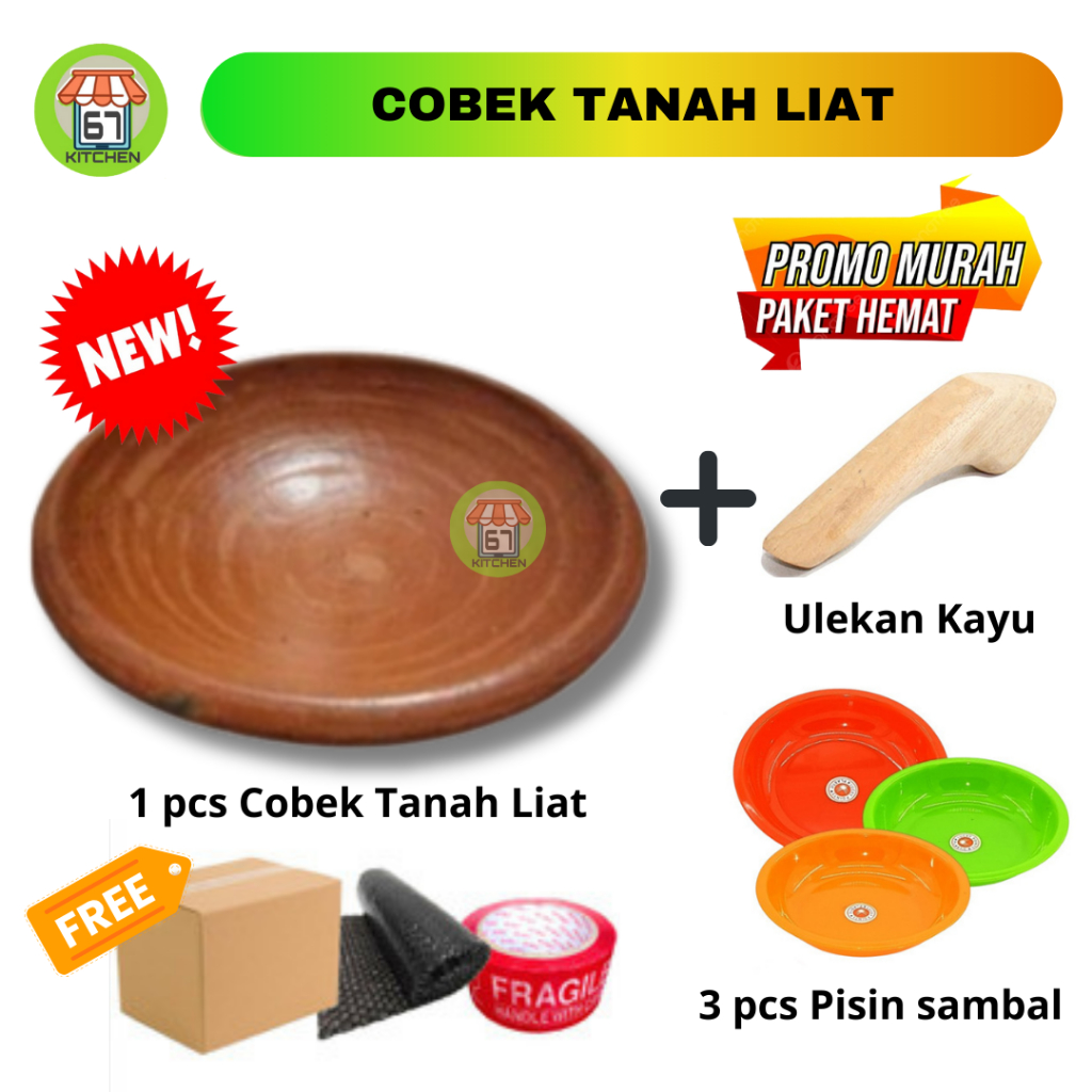 1 Set Cobek Tanah Liat Bakar Coet Tanah Liat Set Ulekan Lumpang Tanah Liat Pilihan Murah