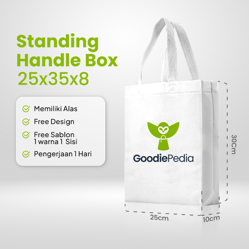 

Tas Spunbond Lipat Box 25x35 Custom Sablon - Solusi Praktis untuk Souvenir, Promosi, dan Bansos