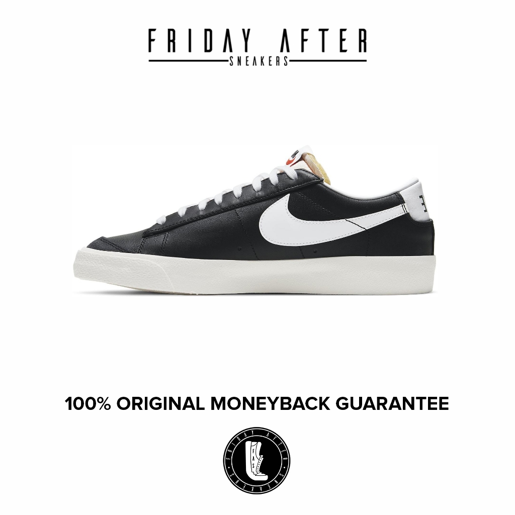 Sepatu Sneakers Pria Nike Blazer Low 77 Vintage Black White Leather Original Resmi