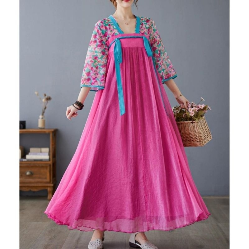 98001 Baju maxidress MEIXI CHEST-HIGH HANFU HANBOK DRESS China pink fanta dres Korean style wanita p