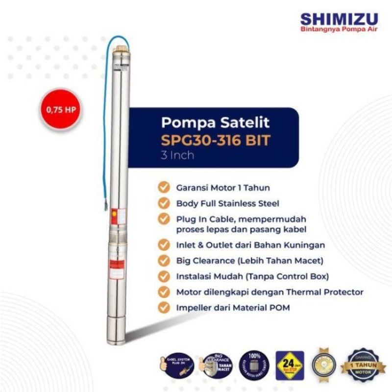 Pompa Celup Dalam Submersible Satelit 0.75HP Shimizu SPG30-316 BIT