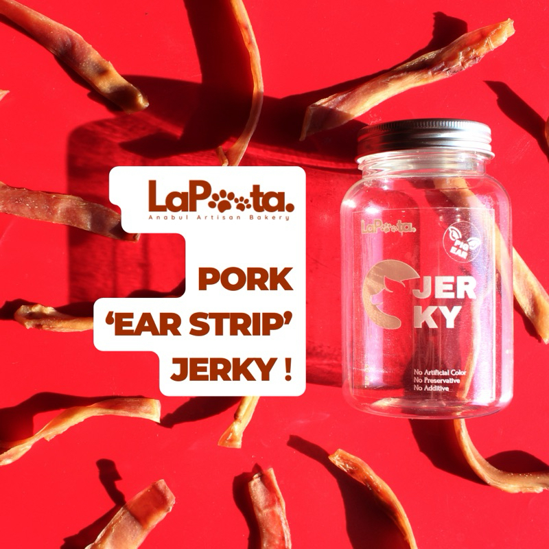 LAPOOTA - Pig Ear Stripes Jerky | Pig Ear | Kuping Babi for Dog