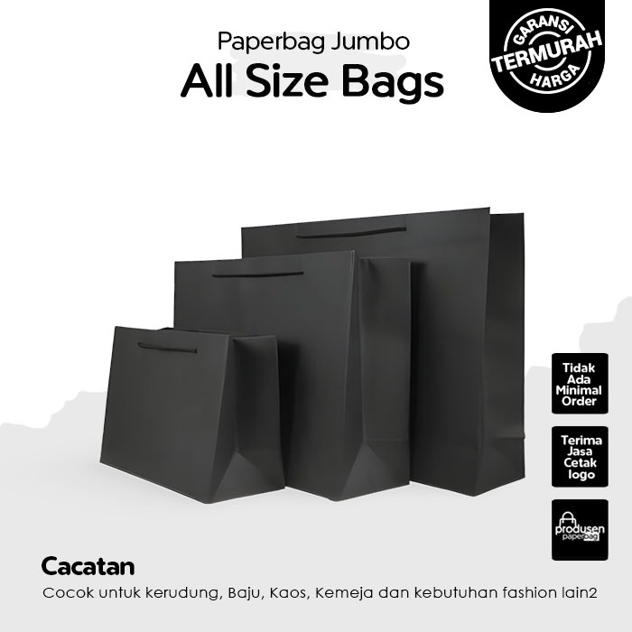 

(Talikur) Paper Bag Kado Jumbo ALL SIZE, Papper Bag Polos Warna Paking Olshop Kemeja dan Kaos, Paperbag Warna Hitam Murah