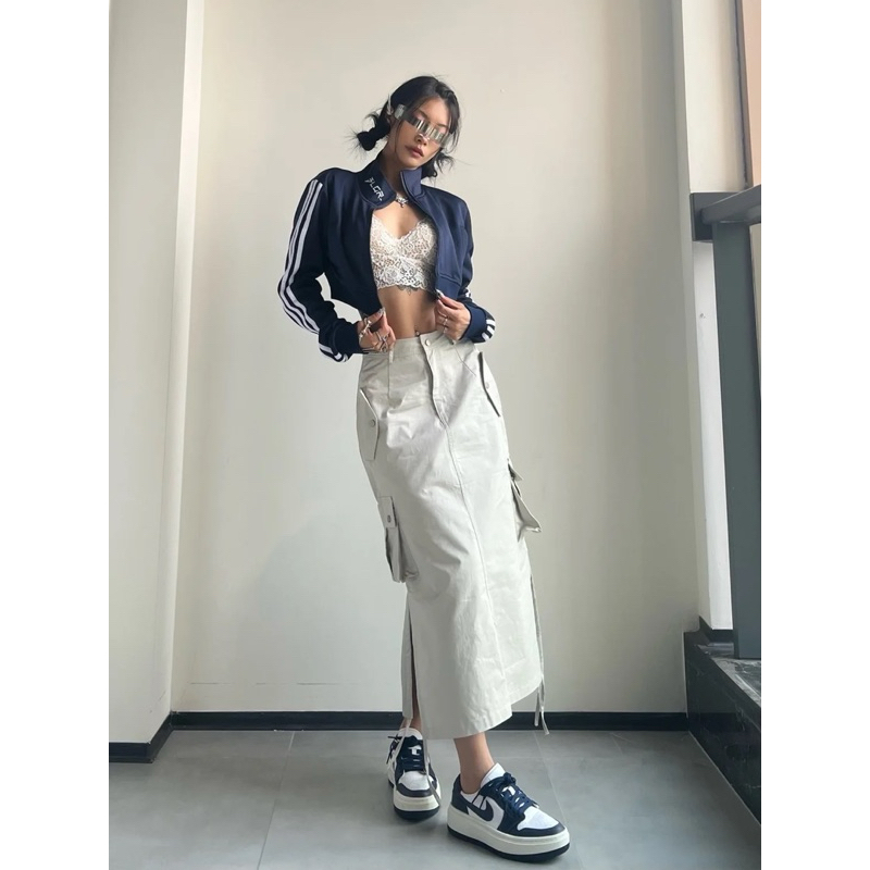 Dzakileather - Rok Cargo Kulit Belah Serut Samping/Koran Girl