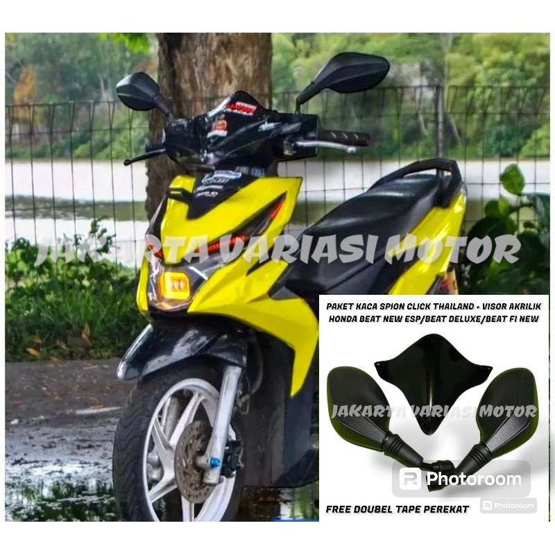 Paketan variasi kaca spion click plus visor akrilik pnp beat new esp beat fi new beat deluxe free do