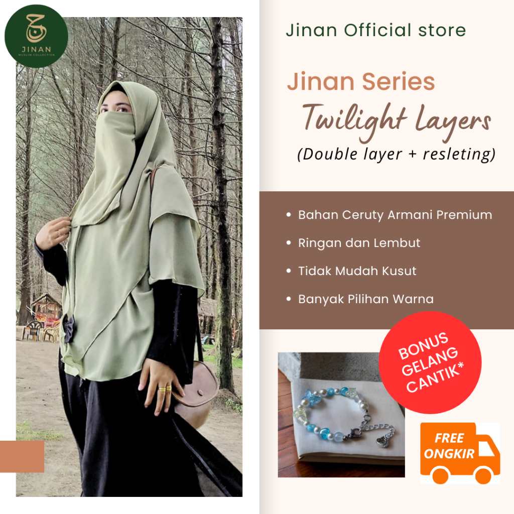 JINAN Khimar Instan 2 Layer Khimar Malaysia plus Cadar - Khimar Resleting Khimar Zipper Cadar Ceruty