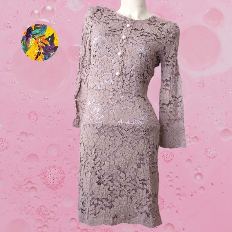 Midi brukat dress wanita soft purple ukuran xs