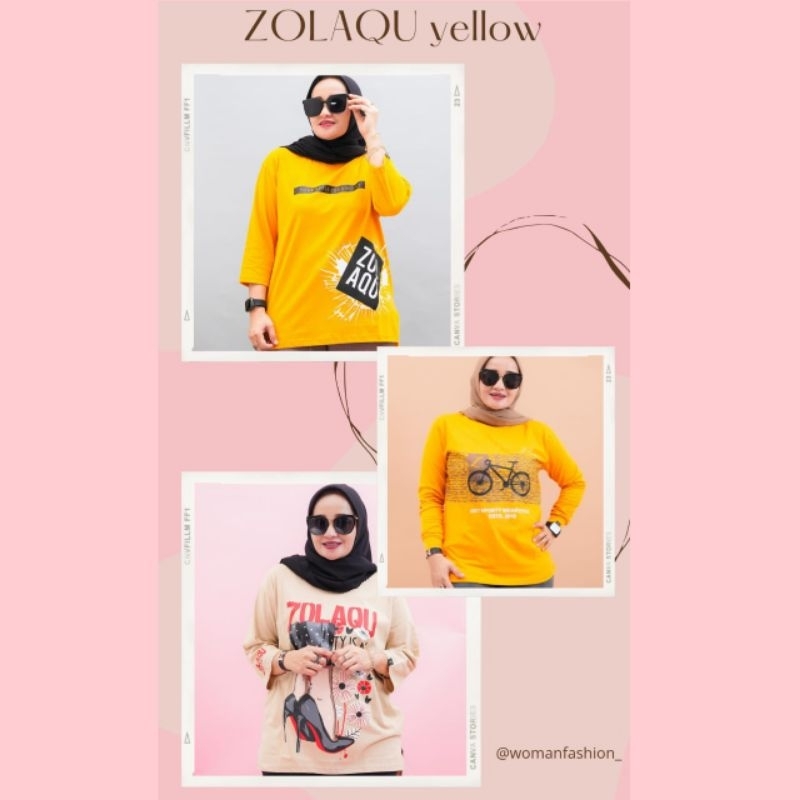 Kaos Wanita Zolaqu MIX Kuning ZLQ Original Fashionable T-Shirt Casual Oversize Lengan Panjang Atasan