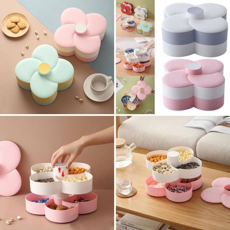 Candy Box Toples Bunga Putar 2 Tingkat/ Toples Permen Bunga 2 Tingkat