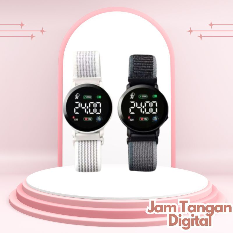 J205 Jam Tangan Kanvas Pria Wanita Jam Tangan LED Jam Model Bulat Digital Watch Strap Kanvas