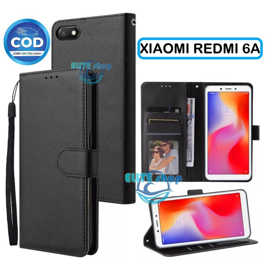 CASE XIAOMI REDMI 6A CASING DOMPET model flip buka tutup case kulit ada tempat foto dan kartu juga t