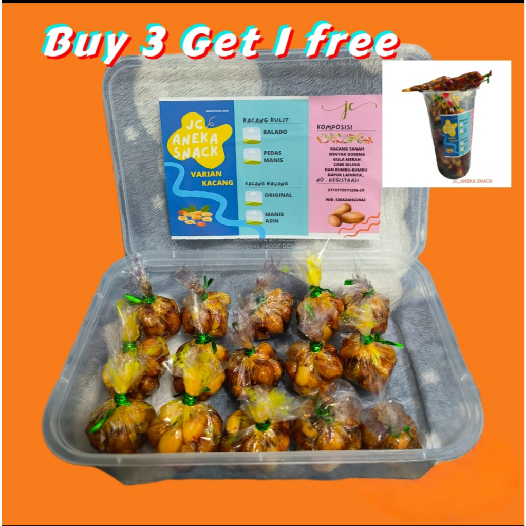 

PROMO BUY 3 GET 1 FREE Kacang Balado/Pedas Manis isi 15Pcs/Box Gratis 1 Cup isi 12 Pcs