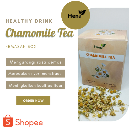 

TEH CHAMOMILE Kemasan Box - 100% ASLI - hena by tambi tea-minuman kesehatan alami PREMIUM QUALITY