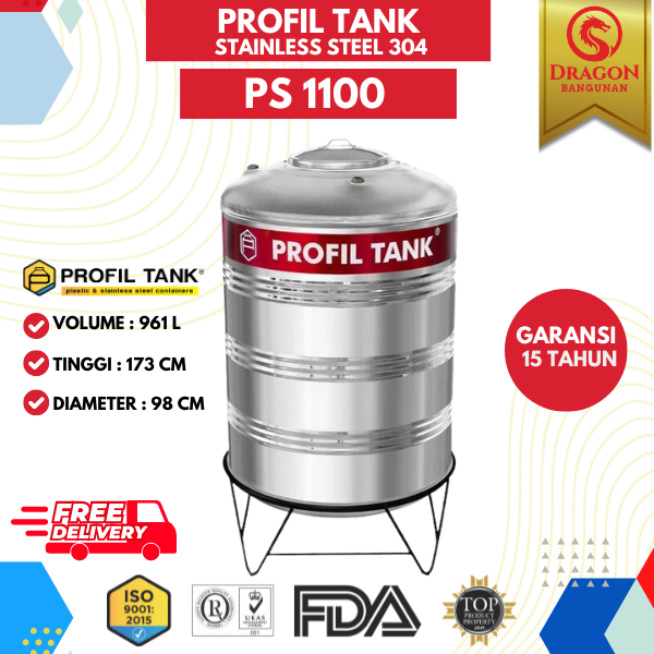 Tangki Air Stainless Profil Tank PS 1100 + Kaki - Toren Air Stainless Profil 1100 Liter