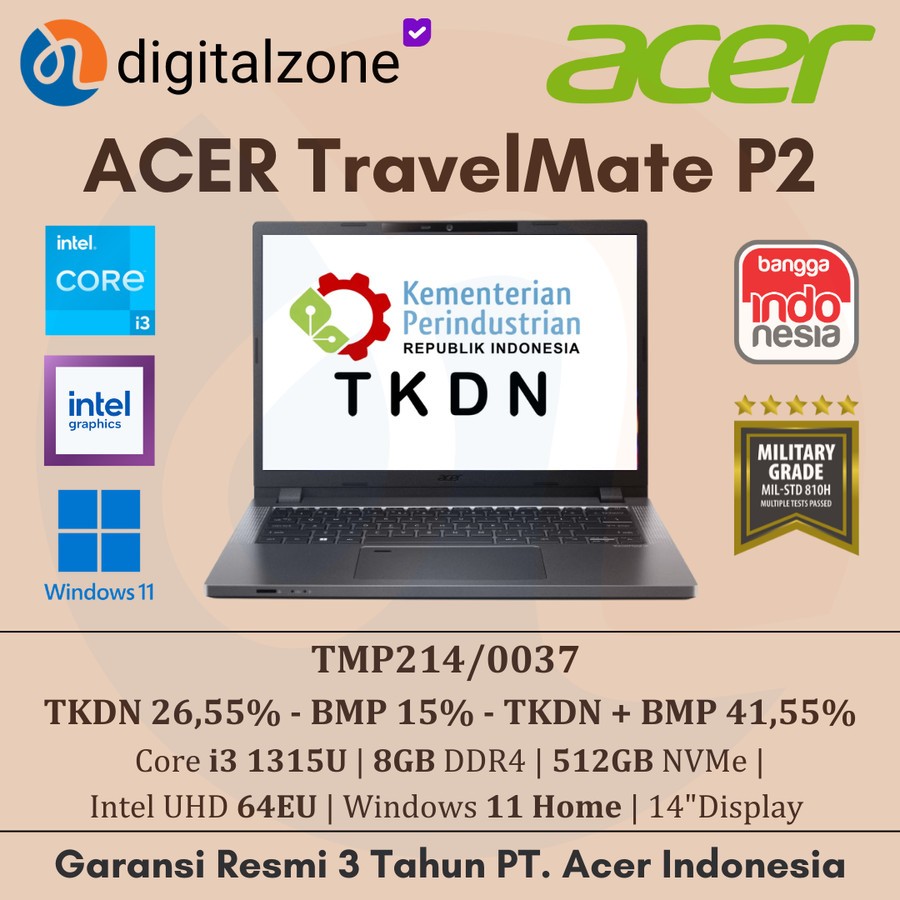 TKDN Acer TMP214/0037 TKDN Acer i3 Acer Travelmate i3 TKDN Laptop Acer
