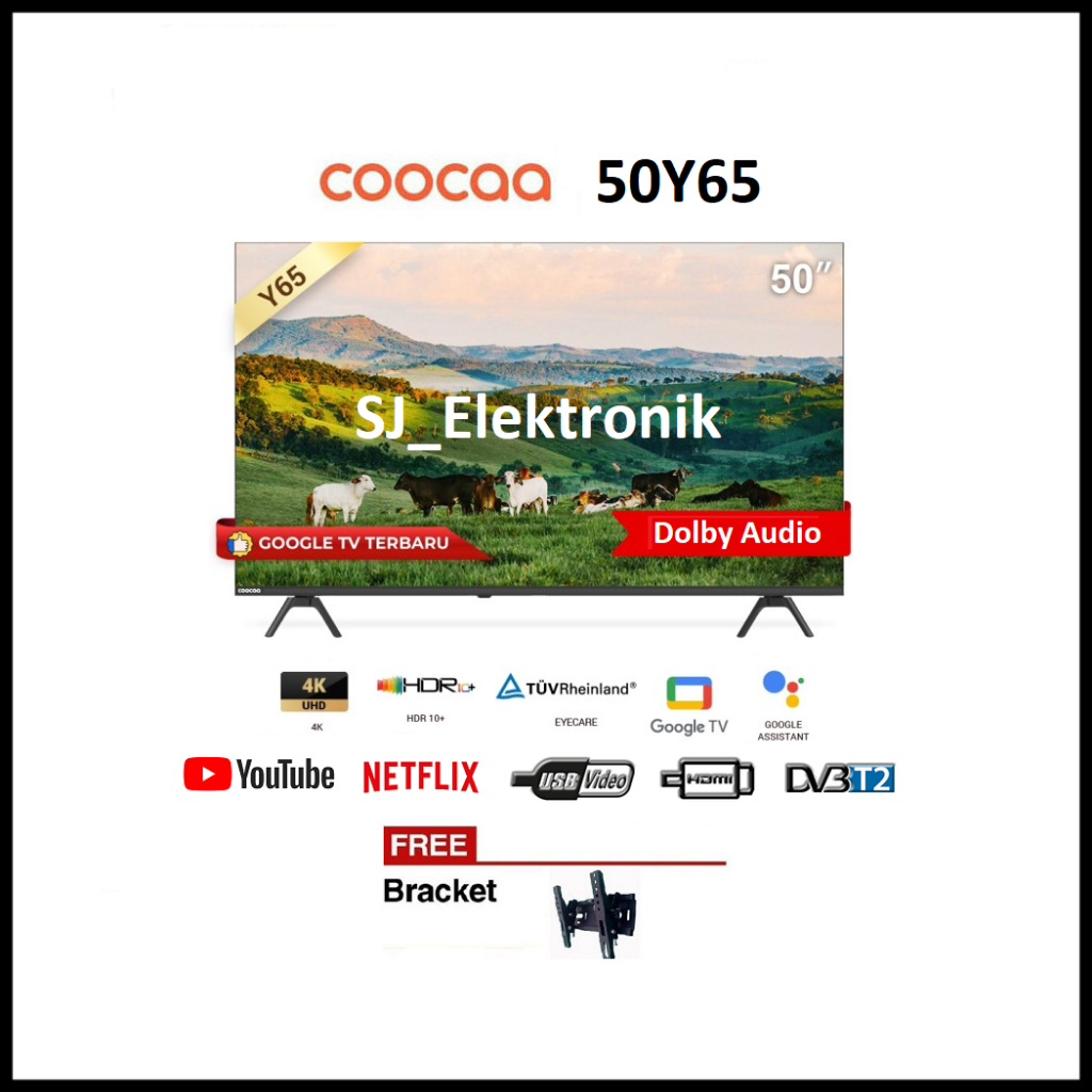 Braket + Coocaa 50Y65 Google TV UHD 4K | Coocaa Y65 LED TV 50 Inch Smart TV