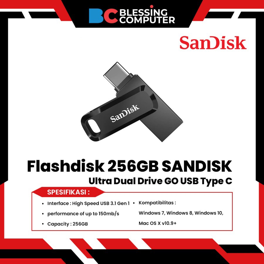 Flashdisk 256GB SANDISK Ultra Dual Drive GO USB Type C SDDDC3 256G G46