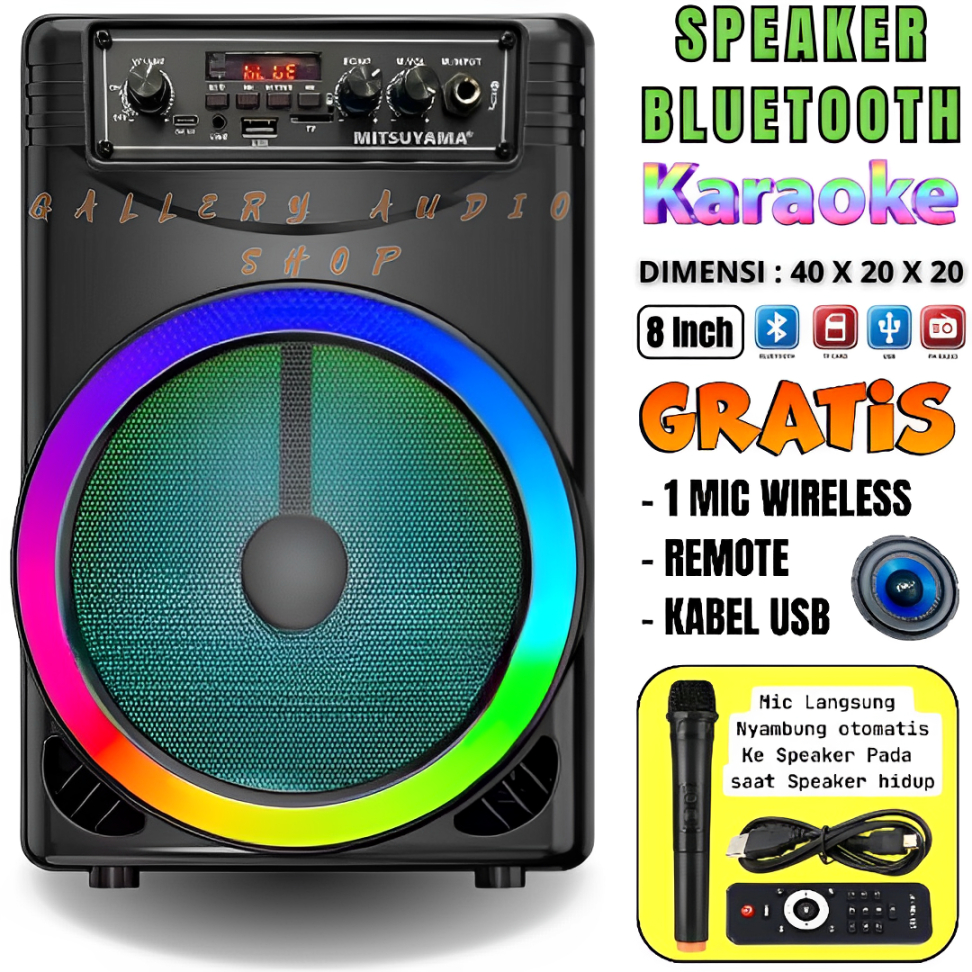 Speaker Bluetooth Karaoke Wireless MITSUYAMA MS-4020BT ROCKER / ms-4020bt rocker 8 Inch Gratis ( MIC
