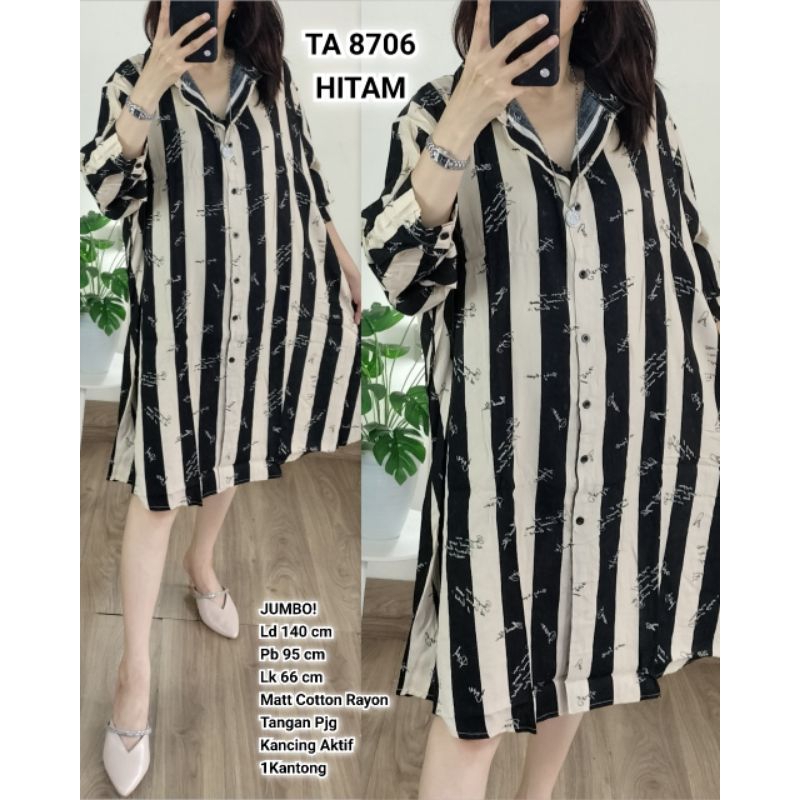 TA 8706. Tunik Jumbo Cotton Rayon Salur Kerah