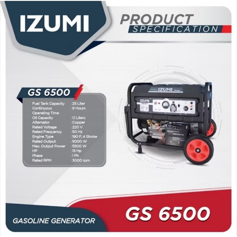 Genset izumi 5000 Watt GS 6500 Gulungan Tembaga
