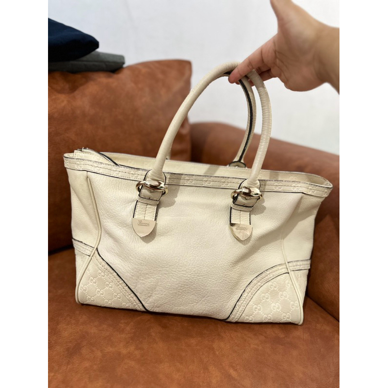Gucci Tote Bag Kulit Asli (dengan zipper)