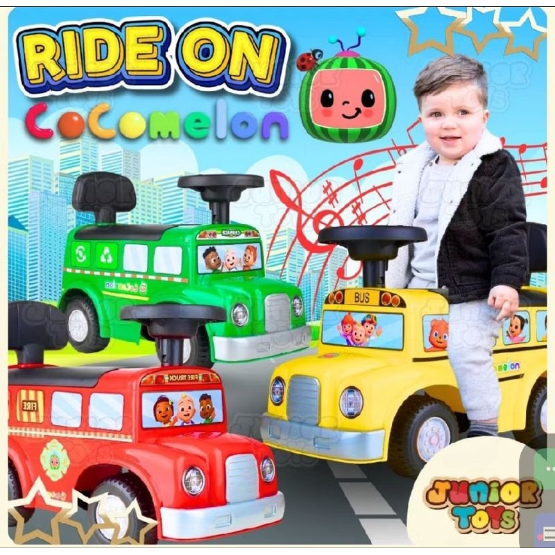 MAINAN BUS TOLOCAR ANAK COCOMELON BUS SCHOOL RIDE ON WARNA CERAH