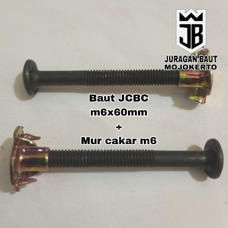 Baut JCBC m6x60mm + mur cakar m6 / baut spiker 6cm