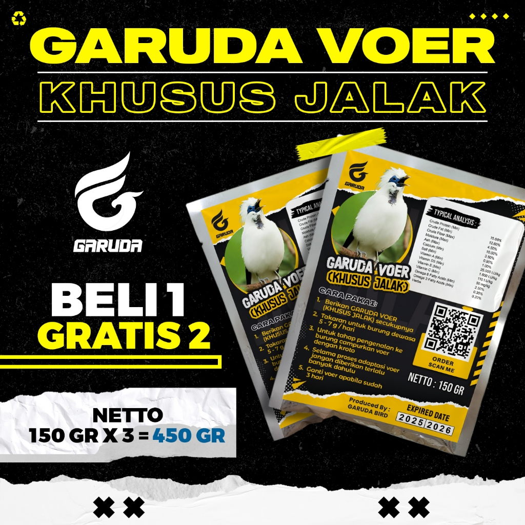 BELI 1 GRATIS 2 VOER BURUNG JALAK | VOER HARIAN | VOER NUTRISI KOMPLIT | GARUDA VOER HARIAN KHUSUS J