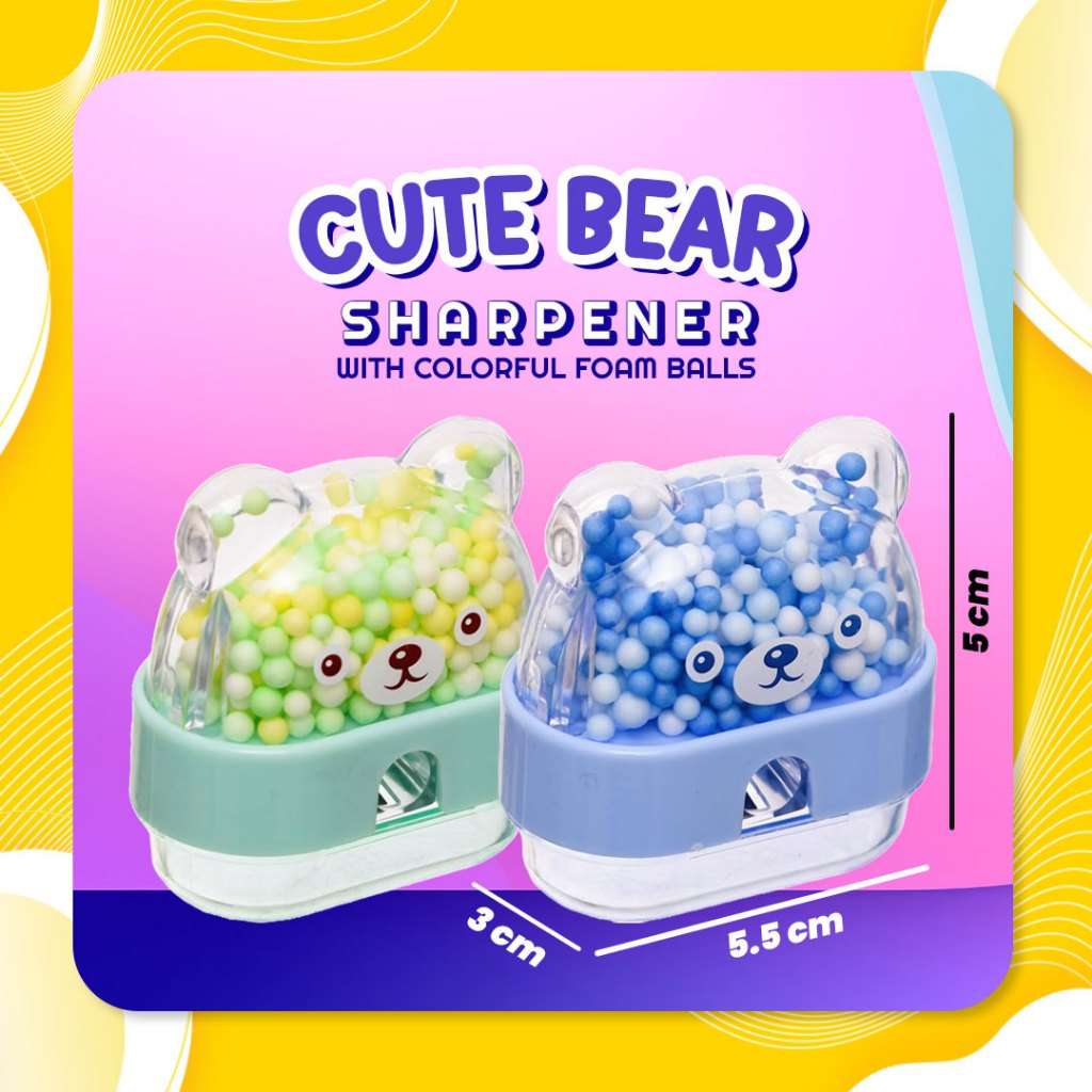 

Cute Bear Sharpener with Colorful No. 5855 Foam Balls Pack / Rautan Pensil / Pencil Sharpener Cute Bear Shape Xiaolingjing