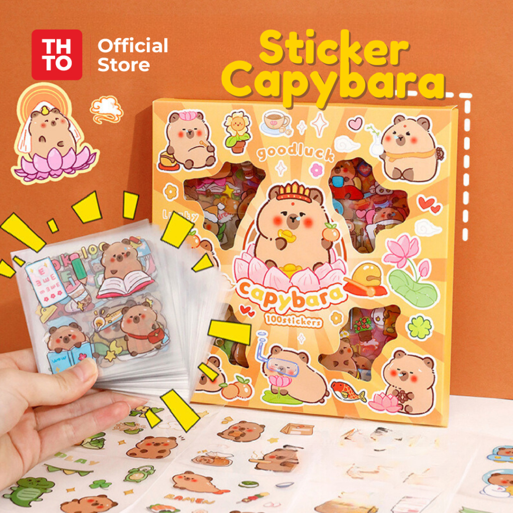

THTO Sticker Set Sticky Paper Kertas Cute Capybara 100 Pcs Note Memo Koreksi Stationery Lucu A142
