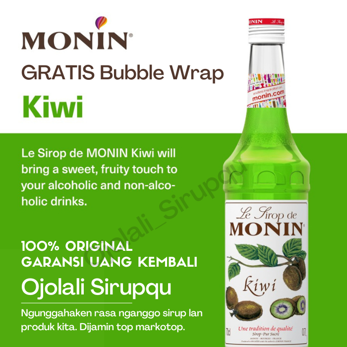 

MONIN Kiwi Syrup 70 CL 700 mL / Sirup / Cafe / Kedai / Kopi / Shop